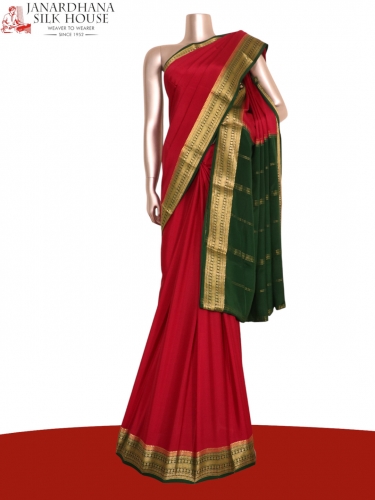 Classic Contrast Pure Mysore Crepe Silk Saree